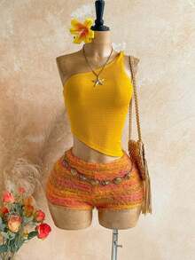 conjunto de verano para mujer, conjunto de vacaciones, conjunto de 2 piezas para uso diario, conjunto de vacaciones en la isla, bohemio, boho, floral romántico, vacaciones, floral - Multicolor 5 - Ver 1
