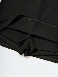 corta de unicolor casual para mujer, conjunto de faldas pantalón de verano con falda y pantalón corto interior, dos piezas para damas, faldas pantalón de mezclilla de cintura alta para mujer - Negro - Ver 5