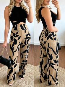Elegante conjunto de 2 piezas de top sin espalda con cruce y pantalones rectos sexy para mujer - Multicolor 2 - Ver 1