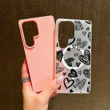 Funda para teléfono: Funda adecuada para Samsung Galaxy S23 S23plus S24  S24Ultra S25 S25Plus S25Ultra S26 S26Ultra S26Plus, a prueba de golpes, con tacto suave, multicolor, con absorción magnética, regalo para la familia, diseño sencillo en blanco y negro con patrón de corazón. - Rosa - Ver 11