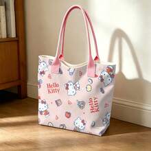 Miniso Sanrio Hello Kitty 全印花帆布手提包，粉色，饰有食物和爱心图案，适合日常使用。 - 白色 - 查看 2