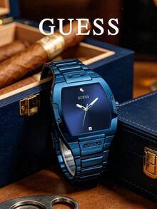 Guess GW0387G4 藍色方形男士石英手錶，鑲嵌真鑽飾飾，奢華腕錶，附原裝禮盒，送給男友/丈夫的禮物 - 藍色 - 查看 6