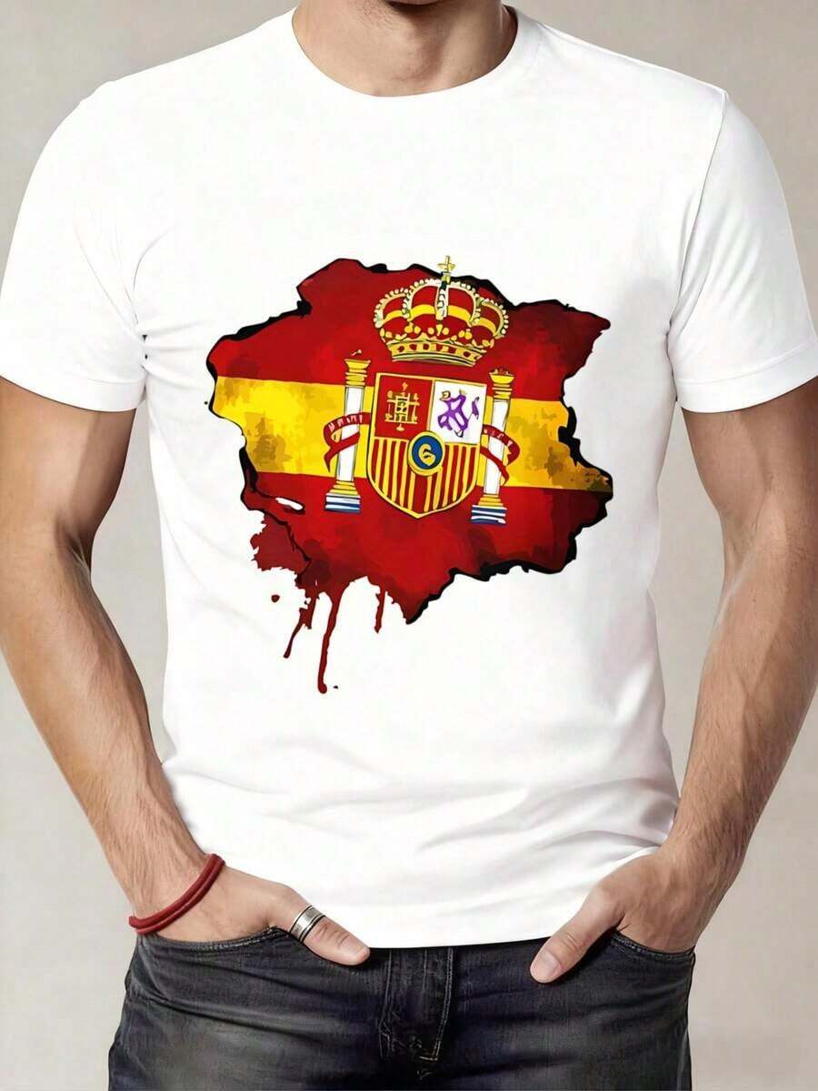 Camia Hombre Negra con Estampado de la Bandera y Escudo de España Mapa Nacional para Eventos Patrióticos y Viajes Ideal para regalar. Camiseta de mujer. Elegante. Estilo bohemio. Prenda suave, transpirable y cómoda, perfecta para primavera, verano y otoño; ideal para vacaciones, viajes y uso diario. Perfecta para ver un partido. - Blanco - Ver 1