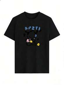 Cute And Musical Style Short-Sleeve T-Shirt, Fashionable Short-Sleeve T-Shirt For Spring And Summer 2026, Made In Mexico, 180 Grams. Cartoon Print, Couple Design, Suitable For Indoor Or Outdoor Wear. Crew Neck, Unisex, Ideal For Office And Leisure. One-Piece Pack. - BK-P631577SLNDXZGY571 - 查看 2