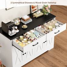 Sideboard, 120cm Kitchen Cabinets With 2 Drawers, Wooden Storage Cupboard Cabinet For Kitchen - Black and White - View 5