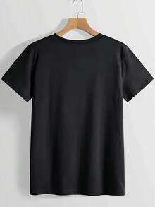 Women's Casual Top. Round Neck T-Shirt With Letter Print, Short Sleeve Casual Top For Spring And Summer, Women's Clothing. A Must-Have For Everyday Casual Wear. - 黑色 2 - 查看 4