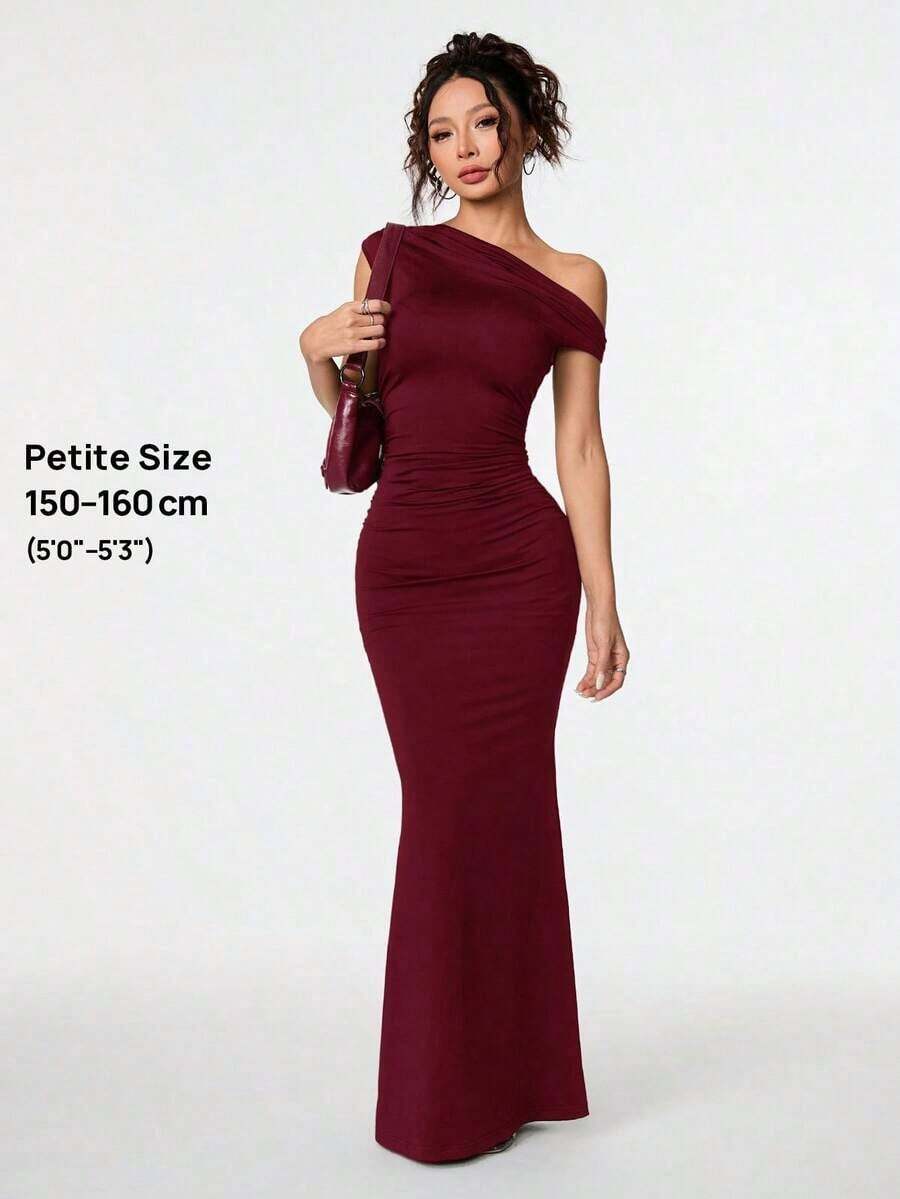 Ropa de verano, atuendos para citas diarias y viajes, atuendos de fiesta, ropa interior elegante para mujeres, atuendos para salir, vestido asimétrico con hombros caídos y cola de pez extra larga, atuendos de club para mujeres, atuendos para - Burdeos - Ver 1