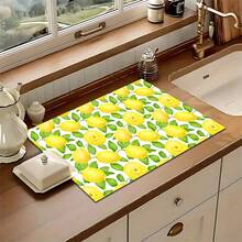 1pc Lemon Pattern Printed Absorbent Dish Drying Mat, Espresso Machine Countertop Absorbent Mat, Sink Drain Mat, Soft Faucet Absorbent Mat, Sink Cup Mat, Kitchen & Bathroom Accessories - Multicolor - View 5
