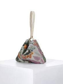 Floral & Leaf Sequin Mesh Decor Magnetic Triangle Handbag, Casual Beach Summer Vacation Style, Suitable For Party, Wedding, Prom (Pattern Random) - Multicolor - View 4