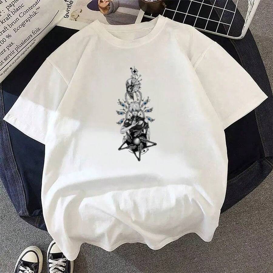 Camiseta unisex Gojoss con estampado retro de anime y dibujos animados, ideal para el verano, estilo casual y corte holgado. - Blanco - Ver 1