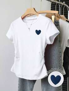 Camiseta de manga corta casual y sencilla para mujer, para uso diario - Blanco 3 - Ver 7