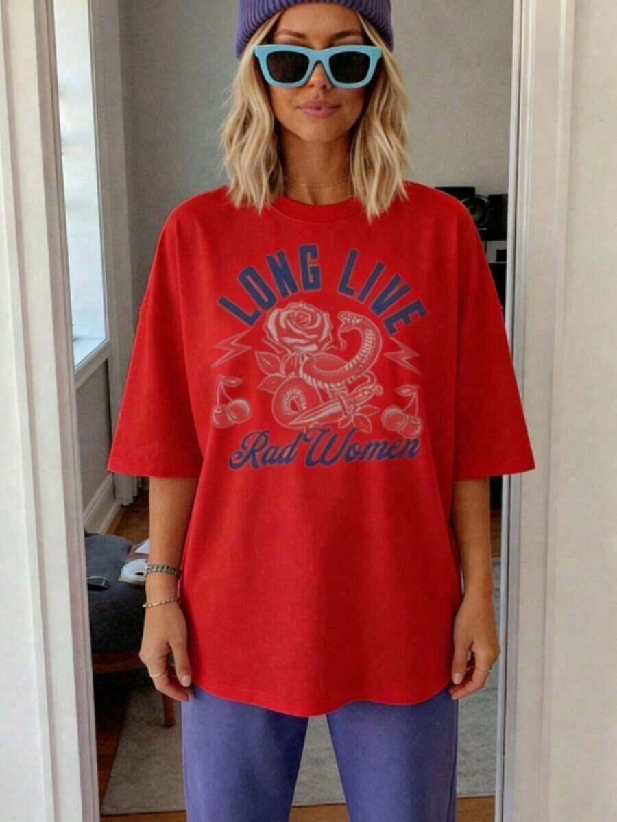 conjuntos de mujer2026Camiseta de mujer, Camiseta gráfica "Long Live Rad Women", Camiseta de la sociedad femenina, Camiseta estética grunge "Damn Good Woman", Día de la Madre, Camiseta de serpiente atrevida para mujer, Camiseta clásica de algodón grueso de manga corta, Camiseta gráfica estampada, Top casual de manga corta para mujer, Ropa de moda para mujer, Camisetas, Ropa, Top blanco, Camiseta gráfica, Adecuada para gimnasio, entrenamientos, uso casual diario y estilo urbano. coolplayeras de mujer - Rojo - Ver 1