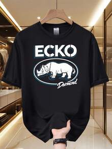 Camiseta estampada para hombre - Diseño urbano de vida silvestre, suave y cómoda, material 100% poliéster, llamativo diseño de rinoceronte, cuello redondo, estilo de verano de manga corta, camiseta de estilo urbano, una camiseta de manga corta adecuada para el hogar, uso diario, fiestas y viajes-perfecta como regalo para amigos o familiares. - Negro - Ver 6