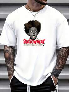 Camiseta con estampado de trigo sarraceno, camisa casual de manga corta de algodón puro para hombre, regalo elegante, adecuada para reuniones con amigos y familiares, esencial para actividades grupales, camiseta para fiestas navideñas. - Blanco - Ver 1
