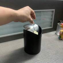 1pc Multi-Functional Small Tool Storage Trash Can, Stainless Steel Tool Storage Bucket, Detachable Round Canister, Suitable For Car, Room, Outdoor, Kitchen, Office, Living Room, Portable, 2L Storage Box - Stainless Steel Swing Lid, Matte Black Barrel Body - View 1
