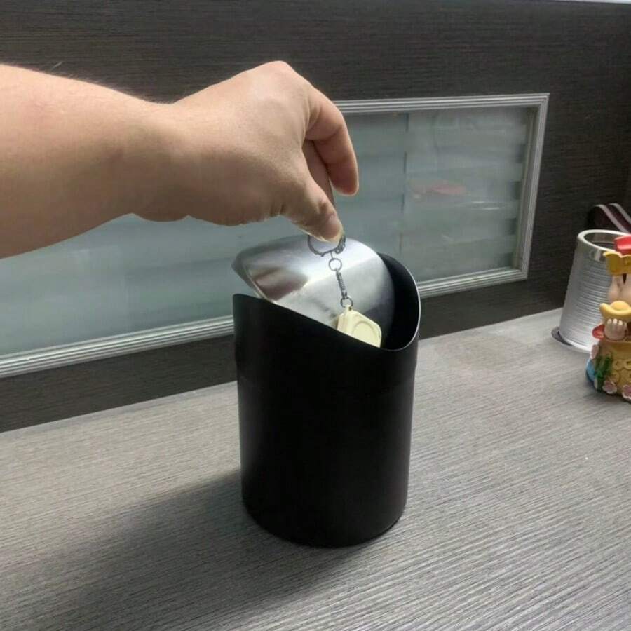 1pc Multi-Functional Small Tool Storage Trash Can, Stainless Steel Tool Storage Bucket, Detachable Round Canister, Suitable For Car, Room, Outdoor, Kitchen, Office, Living Room, Portable, 2L Storage Box - Stainless Steel Swing Lid, Matte Black Barrel Body - View 1