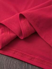 Talla Grande, Camiseta con Estampado de Letras, Manga Corta, Cuello Redondo, Top Casual, Ropa de Mujer - Rojo - Ver 4