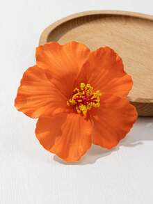 2个/套 大号橙色芙蓉花发夹，女士哑光热带夏威夷风格发夹，适合厚发和薄发，夏季海滩度假发饰，优雅花朵发夹，节日派对配饰 - 橘色 - 查看 5