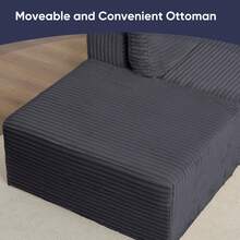 141" W Modular Sectional Sofa, Oversized U-Shaped Corduroy Cloud Sofa With Movable Ottoman, Deep Seat Boneless Accent Couch No Assembly Required For Living Room - Dark Grey - View 4
