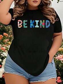 Be Kind In A World Where You Can Be Anything - Women's Graphic Tee, Plus Size, Cute Motivational Tee, Gift For Her Birthday, Valentine's Day, Summer Clothes, Women's Tee. - 黑色 - 查看 7