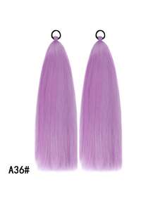 2pcs 24 Inch Girls Braided Purple Wigs, Paired With Long Yaki Straight Heat-Resistant Voluminous Ponytail Hair Accessories, Suitable For Girls' Daily, Party And Gathering Use. - A36 - View 2