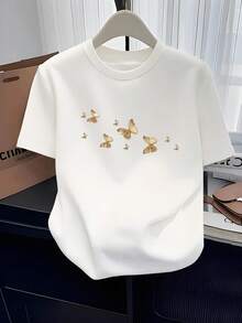 New Spring And Summer Printed T-Shirt For Women, Versatile Casual And Fashionable Loungewear, Round Neck T-Shirt, Stylish And Casual, Simple 2D Pattern Print T-Shirt, Comfortable And Casual Round Neck T-Shirt For Women, Loose Casual T-Shirt For Women, Suitable For Any Occasion. -Unisex Cotton Loose Short Sleeve Round Neck Urban Vintage Style T-Shirt. - 白色 - 查看 6