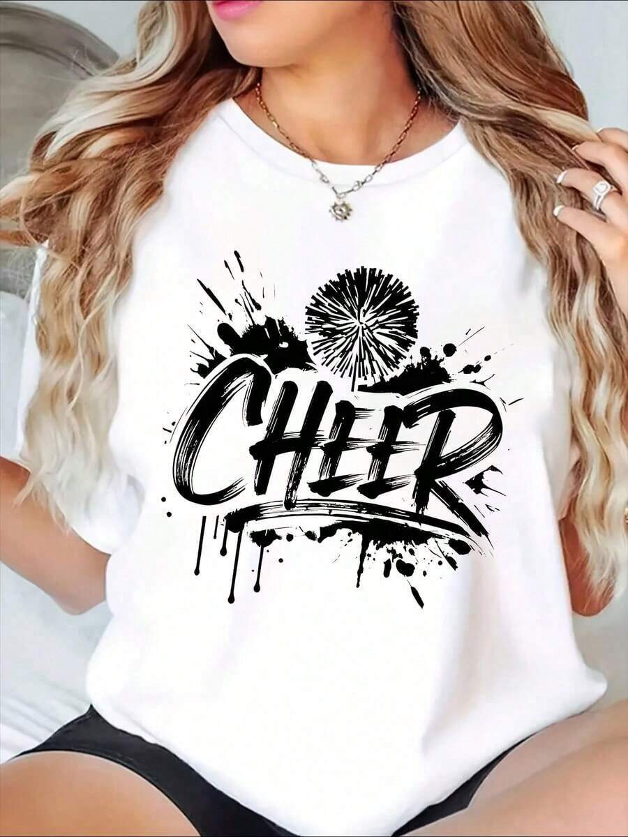 Camiseta con gráfico de pompones de animadora para entusiastas de la animación y ropa de espíritu de equipo, es una camiseta perfecta para regalar a amigos y familiares en cualquier fiesta u ocasión festiva, 220g - Blanco - Ver 1
