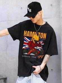 Camiseta Hamilton| Ropa de Piloto Inspirada, Ropa de Deportes de Motor, Ropa del Equipo de Carreras Italiano, Regalo para Fanáticos de las Carreras, Camiseta Gráfica de Piloto Unisex - Negro - Ver 1