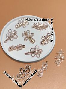 10pcs/Set Elegant Rhinestone & Faux Pearl Hair Clips, Includes Flower, Star, Heart Shapes, Suitable For Parties, Weddings, Gifts For Women,Hair Claws,Clips For Hair - Multicolor - View 5