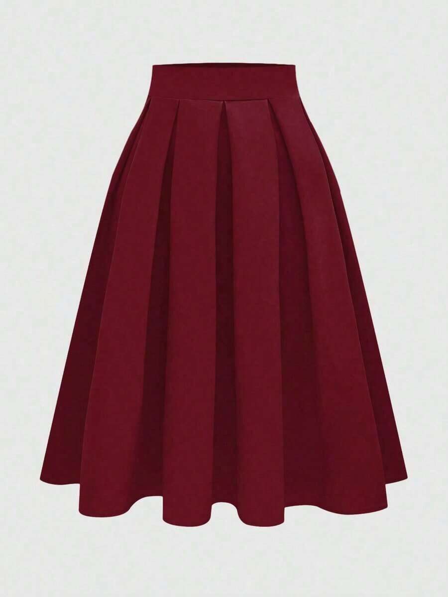 Falda plisada casual para mujer, versátil para primavera y otoño - Burdeos - Ver 1
