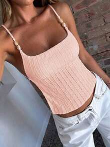 de tirantes ajustada de unicolor casual para mujer Vaiaye, con decoración de concha, textura de jacquard, adecuada para la playa, el Día de San Patricio y el trayecto al trabajo en verano - Rosa 2 - Ver 10