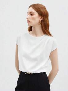 Blusa de mujer con mangas de murciélago asimétricas, de unicolor, estilo básico urbano de viaje, moda elegante y sencilla para negocios casuales, adecuada para maestras y uso en la oficina - Blanco - Ver 7