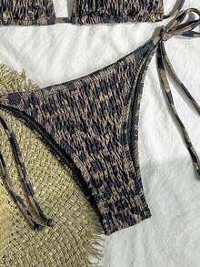 Swim Mod Conjunto de bikini sexy para mujer con estampado floral de verano, copa push-up y cuello halter con lazo - Multicolor 4 - Ver 5