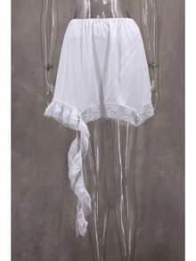 Sexy White Lace Asymmetrical Below-The-Knee Skirts, Elegant Street Style Satin High-Waisted Bodycon Skirt, Casual Summer Plain Skirt For Women 2025 - 白色的 - 查看 4