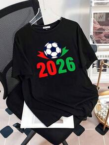 Made From 100% Pure Cotton, Breathable And Comfortable, It's An Ideal Choice For Modern Football Fans. The Football-Themed Pattern And The Number 2026 Symbolize A Passion For The Sport. The Classic And Simple Crew Neck Design Is Easy To Match And Suitable For All Body Types; Unisex For Men And Women. - 黑色 - 查看 3