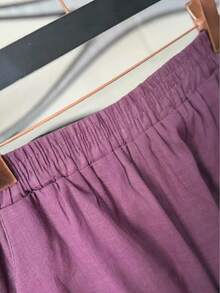 Linen Shirt And Shorts Set (2 Pieces), Lined With Elastic. - Purple - View 6