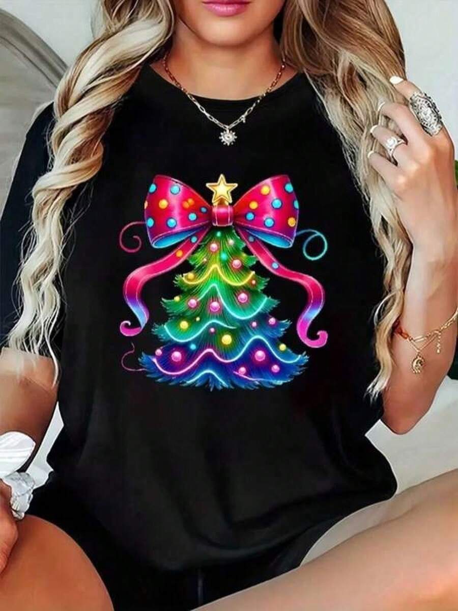 1pc Camisetas para mujer,Camisetas Para Hombre,cuello redondo,estilo urbano juvenil,estilo streetwear,diseño de moda callejera,ideal para uso informal diario - Negro - Ver 1