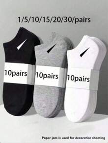 30 Pairs Unisex Socks, Sports Socks, White/Black/Gray Short Socks, Invisible Socks, Solid Color Minimalist Fashion, Suitable For Casual Daily Wear (2/10/18/20/30/40/60/80/90pcs, 2pcs = 1 Pair) - Multicolor - View 8