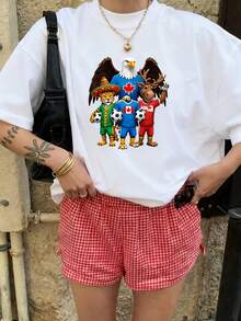 T-Shirt Featuring The Three Mascots Of The 2026 World Cup: , Eagle And Moose, Ideal For Celebrating The Tournament With A Fun And Patriotic Design. - 白色 - 查看 4