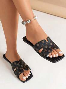 MICCOM Women's Fashion Flat Sandals, Open Square Toe, Black, New Versatile Flat Slippers For Spring/Summer - 黑色的 - 查看 6