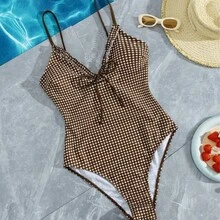 Nuevo traje de baño sexy con efecto push-up para busto pequeño, adelgazante y favorecedor de la figura, bikini de una pieza con tirantes que disimula el abdomen, ropa de baño para mujer para aguas termales. - marrón - Ver 7