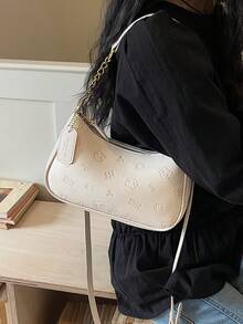 小众设计休闲百搭简约时尚PU质感撞色字母斜挎小方包，信封包，百搭别致女士链条斜挎包，复古单肩包 - 白色 - 查看 3