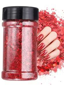 90ML Polvo de brillo grueso en botella, polvo de brillo fino mezclado de escamas de PET para decoración de bola de nieve, manualidades, resina, decoración de festivales, decoración de uñas - Rojo - Ver 7