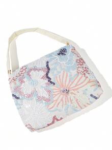 Tas Tangan Segitiga Magnetik dengan Dekorasi Jala Payet Bunga & Daun, Tas Genggam Kasual untuk Liburan Pantai, Pesta Musim Panas, Pernikahan, Prom (Pola Acak) - MultiWarna - View 5