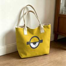Miniso Borsa a tracolla in tela con logo di un solo occhio dei Minions, borsa giallo brillante per uso quotidiano - Bianco - Visualizzare 7