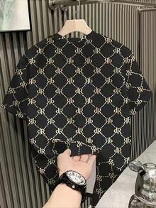 Plus Size Men's Casual Short Sleeve T-Shirt - Breathable Soft Polyester Knit Fabric, English Letter Print Design, Black Round Neck Loose Fit, Ideal For Family Gatherings And Daily Wear - Black - View 5