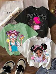 Leap Crew 1 Piece/Set, Girls' Short Sleeve Crew Neck T-Shirts With Cartoon Print, White And Pink, Suitable For Summer And Back To School Wear, Girls' T-Shirts, Pink T-Shirt, Cute T-Shirts, Clothing For Teen Girls, Birthday Gift For Girls. Pure Cotton - 白色 - 查看 8
