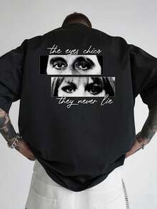 Camiseta gráfica de la película para hombres - Impresión trasera de Tony Montana con citas de "Los ojos lo tienen" y "Ellos nunca mienten" - Camiseta casual de cuello redondo y manga corta - Camiseta suelta, casual y versátil de verano - Negro - Ver 1