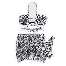 Nuevo traje de baño de tres piezas con estampado de rayas y cordón ajustable. - Marrón claro - Ver 6