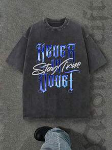 Camiseta casual vintage cómoda y lavada para mujer, camiseta de manga corta con cuello redondo,% algodón lavado y versátil para hombre, adecuada para uso diario y atuendos de, estilo unisex. - Negro - Ver 1